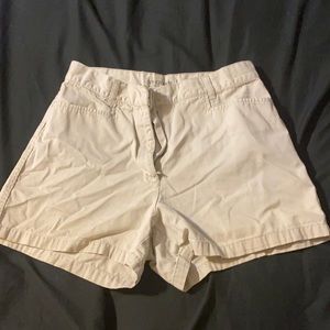 Light khaki high waisted shorts.